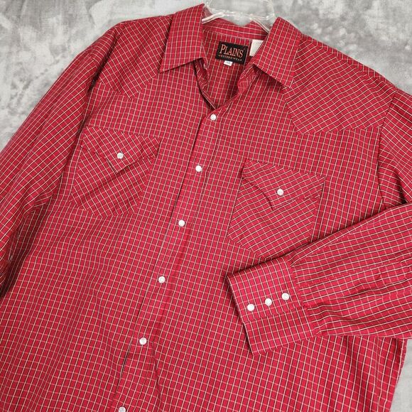 Plains Western Wear Shirt Mens XL Red Plaid Pearl Snap Long Sleeve Cowboy Rodeo - Picture 1 of 7